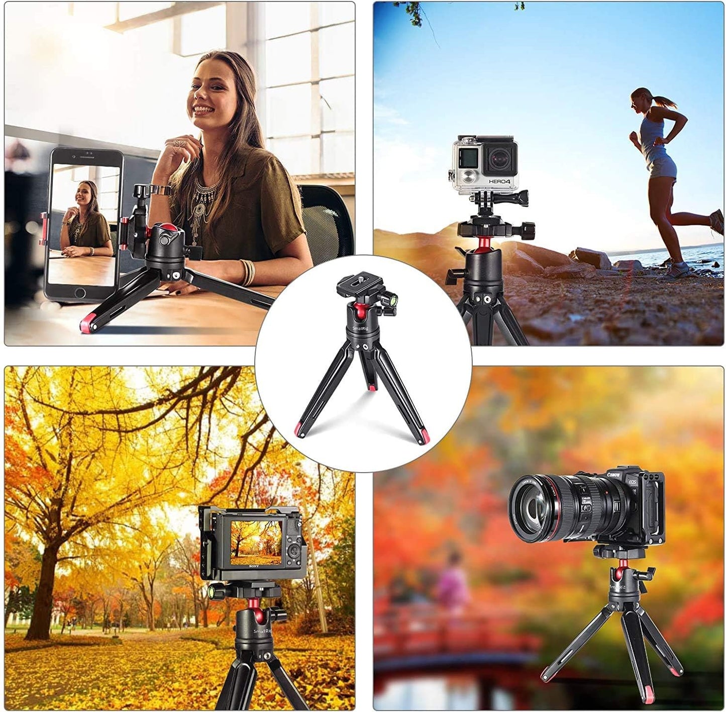 Tabletop Tripod, Mini Desktop Travel Tripod Aluminum Alloy with 360 Degree Ball Head and Quick Release Plate Lightweight and Portable for Compact Cameras Dslrs, Phone, Gopro(Black)- BUT2287