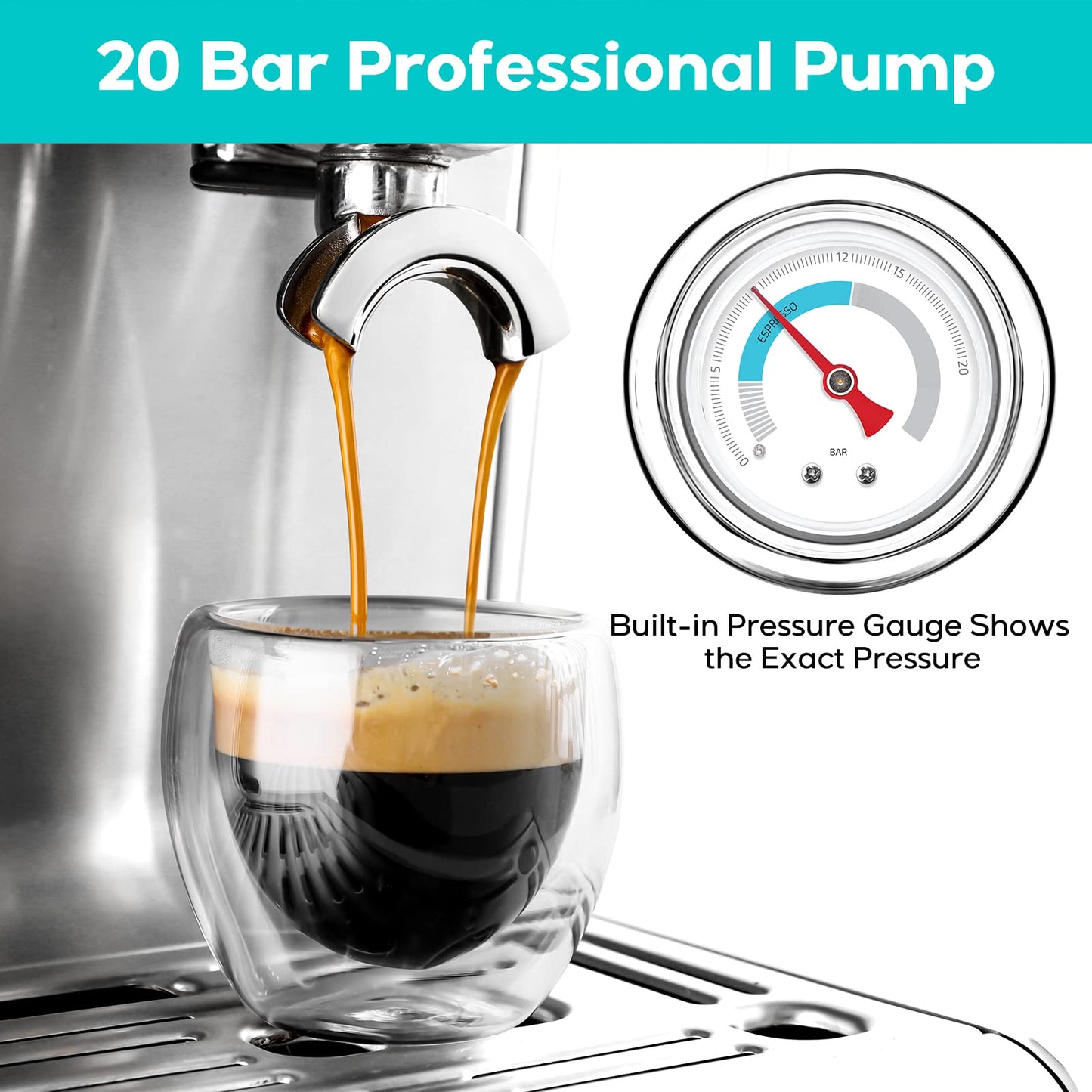 Espresso Machine with Grinder, Professional Espresso Coffee Maker with Milk Frother Steam Wand