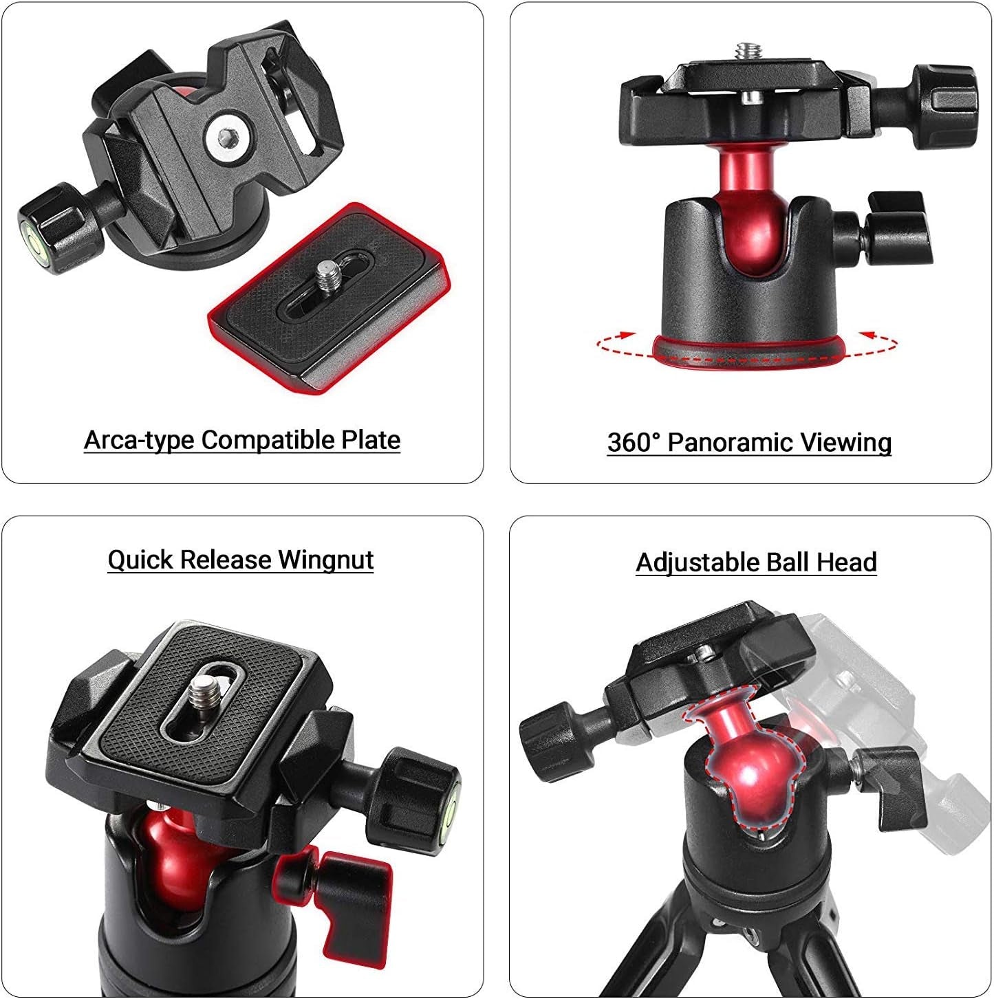 Tabletop Tripod, Mini Desktop Travel Tripod Aluminum Alloy with 360 Degree Ball Head and Quick Release Plate Lightweight and Portable for Compact Cameras Dslrs, Phone, Gopro(Black)- BUT2287