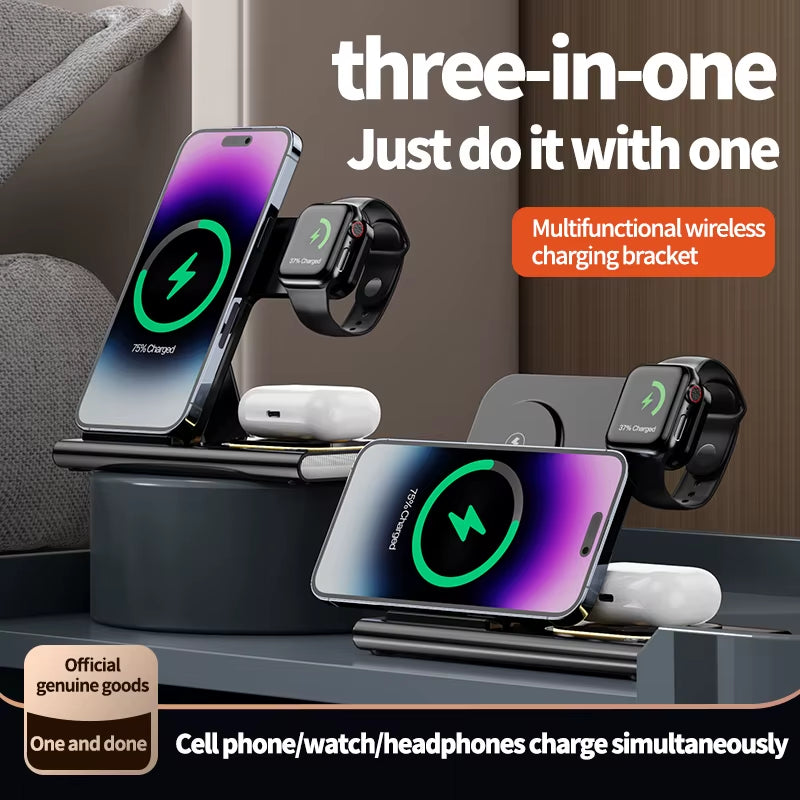 Newest Product Custom Logo 15W Led Lamp Light Fast Charging Wireless Charger for Smart Phone 3-In-1 Foldable Wireless Charger