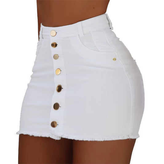 New Fashion Button Short Bodycon Summer Bandage Jean Women'S Denim Midi Pencil Skirt